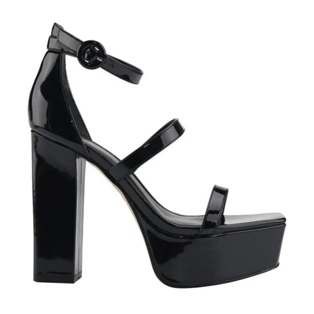 Marc Fisher Platform‎ Sandals Frita Strappy Black Heel Platforms Size 9.5 NEW